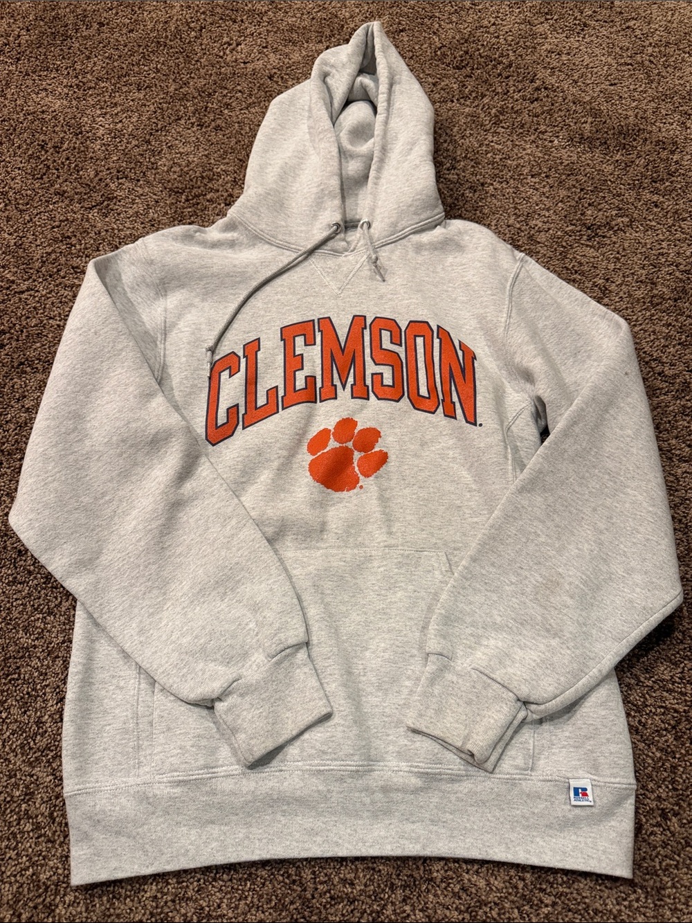 Russell Athletic Gray Hoodie with Orange Clemson Logo